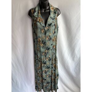 Vintage Betsy's Things Green Floral Button Front Dress Size 16 Prairie Retro
